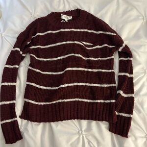 Burgundy and White Striped Sweater